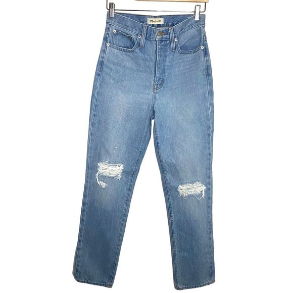 Madewell Jeans Full Length Classic Straight Button Fly Distressed Women's 25 Y2K - Picture 1 of 9